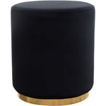 Benzara Velvet Upholstered Round Accent Ottoman with Metal Base, Black and Gold