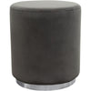 Benzara Velvet Upholstered Round Accent Ottoman with Metal Base, Gray and Chrome