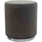 Benzara Velvet Upholstered Round Accent Ottoman with Metal Base, Gray and Chrome