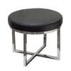 Benzara Leather Upholstered Round Accent Stool with Cross Metal Legs, Black and Chrome