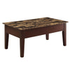 Benzara Transitional Style Wooden Coffee Table with Faux Marble Lift Top, Cherry Brown