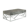 Benzara Faux Marble Coffee Table with Rectangular Top and Designer Metal Base, Silver and Gray