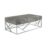 Benzara Faux Marble Coffee Table with Rectangular Top and Designer Metal Base, Silver and Gray