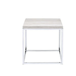 Benzara Modern Style Metal Square End Table with Wooden Top, Gray and Silver