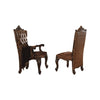 Benzara Faux Leather Upholstered Wooden Side Chair with Scrolled Carvings, Brown, Set of 2