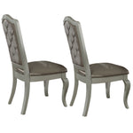 Benzara Faux Leather Upholstered Wooden Side Chair with Cabriole Legs, Silver and Gray,