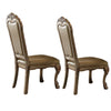 Benzara Wooden Side Chair with Claw Legs and Leatherette Seat, Beige and Gold, Set of  2