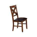 Benzara Wooden Side Chair with Faux Leather Padded Seat and X Cross Backrest, Brown, Set of  2