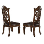 Benzara Wooden Side Chair with Cut Out Floral Molding, Set of 2, Brown