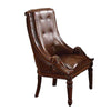 Benzara Traditional Faux Leather Upholstered Wooden Side Chair with Polyresin Carvings, Brown