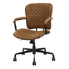 Benzara Tufted Leatherette Metal Swivel Executive Chair with Curved Wooden Armrest, Brown and Black