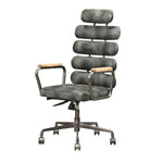 Benzara Leatherette Metal Swivel Executive Chair with Five Horizontal Panels Backrest, Gray