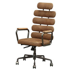 Benzara Leatherette Metal Swivel Executive Chair with Five Horizontal Panels Backrest, Brown
