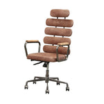 Benzara Leatherette Metal Swivel Executive Chair with Five Horizontal Panels Backrest, Brown and Gray