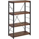 Benzara 4 Tiered Metal Framed Wooden Bookshelf, Weathered Oak Brown and Black