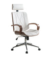 Benzara Faux Leather Office Chair Adjustable Height Swivel, White PU & Walnut brown