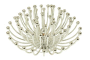 Benzara Metal Chandelier with One Bulb In Center and Crystal Accents, Silver and Clear