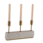 Benzara Metal Three Light Table Lamp with Rectangular Marble Base, White and Brass