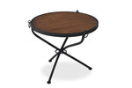 Benzara Wooden Round Table with Crossed Legs and Round Wheel Detailing, Black
