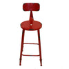 Benzara Distressed Metal Round Seat Counter Stool with Curved Backrest and Flared Feet, Red