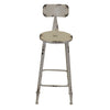 Benzara Distressed Metal Round Seat Counter Stool with Curved Backrest and Flared Feet, White