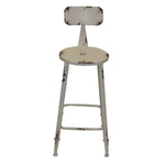 Benzara Distressed Metal Round Seat Counter Stool with Curved Backrest and Flared Feet, White