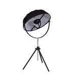 Benzara Metal Photography Table Lamp with Fabric Head and Tripod Feet, Black and Silver