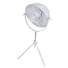 Benzara Metal Photography Table Lamp with Fabric Head and Tripod Feet, White and Silver