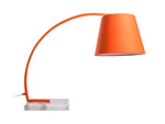 Benzara Metal Table Lamp with Fabric Adjustable Shade and Curved Arms, Orange and White