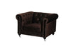 Benzara Fabric Upholstered Wooden Tufted Sofa Chair with Steel Casters, Brown