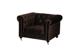Benzara Fabric Upholstered Wooden Tufted Sofa Chair with Steel Casters, Brown