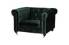 Benzara Fabric Upholstered Wooden Tufted Sofa Chair with Steel Casters, Green