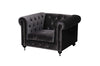 Benzara Fabric Upholstered Wooden Tufted Sofa Chair with Steel Casters, Dark Gray