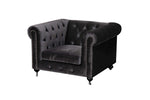 Benzara Fabric Upholstered Wooden Tufted Sofa Chair with Steel Casters, Dark Gray