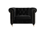 Benzara Fabric Upholstered Wooden Sofa Chair with Nail Head Trim and Steel Casters, Black