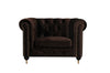 Benzara Fabric Upholstered Wooden Sofa Chair with Nail Head Trim and Steel Casters, Brown