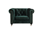 Benzara Fabric Upholstered Wooden Sofa Chair with Nail Head Trim and Steel Casters, Green