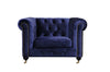 Benzara Fabric Upholstered Wooden Sofa Chair with Nail Head Trim and Steel Casters, Blue