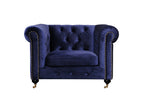 Benzara Fabric Upholstered Wooden Sofa Chair with Nail Head Trim and Steel Casters, Blue