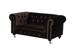 Benzara Velvet Upholstered Wooden Kids Sofa with Button Tufting and Nail Head Trim, Brown