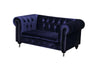 Benzara Velvet Upholstered Wooden Kids Sofa with Button Tufting and Nail Head Trim, Blue