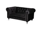 Benzara Velvet Upholstered Wooden Kids Sofa with Button Tufting and Nail Head Trim, Dark Gray