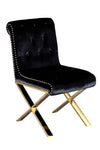 Benzara Modern Velvet Upholstered Dining Side Chairs with Steel X Style Legs, Black and Gold, Set of  2