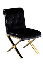 Benzara Modern Velvet Upholstered Dining Side Chairs with Steel X Style Legs, Black and Gold, Set of  2