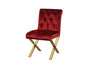 Benzara Modern Style Velvet Dining Side Chairs with Steel X Style Legs, Red and Gold, Set of  2