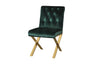 Benzara Velvet Upholstered Dining Side Chairs with Steel X Style Legs, Green and Gold, Set of  2