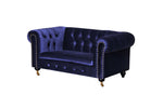 Benzara Velvet Upholstered Wooden Dogs Sofa with Button Tufting Details and Nail Head Trim, Blue