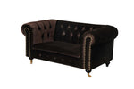 Benzara Velvet Upholstered Wooden Kids Sofa with Button Tufting, Chocolate Brown
