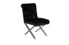 Benzara Velvet Button Tufted Dining Side Chairs with Steel X Style Legs, Black and Silver, Set of  2