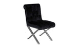 Benzara Velvet Button Tufted Dining Side Chairs with Steel X Style Legs, Black and Silver, Set of  2